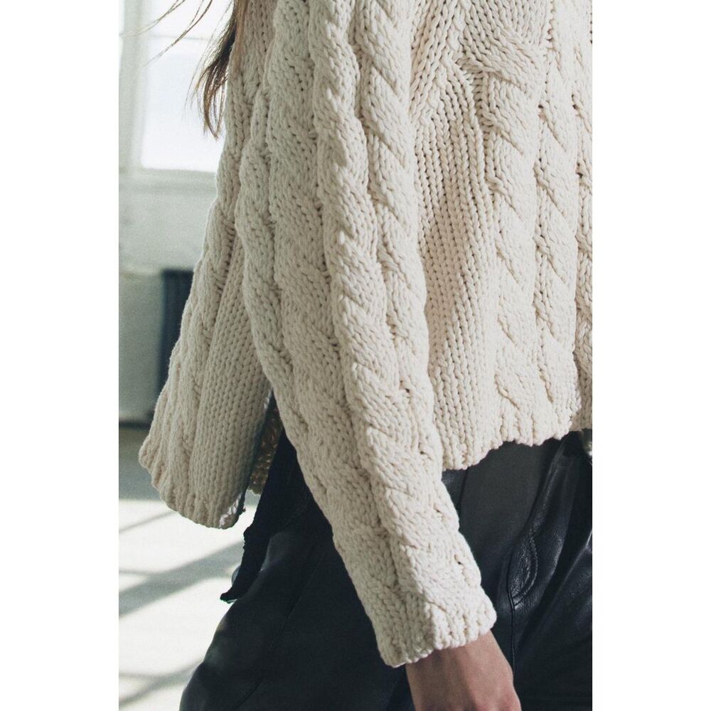 Cream Zara Side Vents Ties Chunky Knit Long Sleeve Pullover Sweater (NWT) - Picture 8 of 10